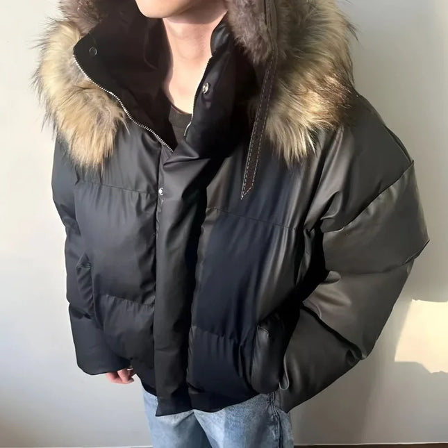 Women's Cotton-Padded Jacket with Faux Fur Collar and Hood