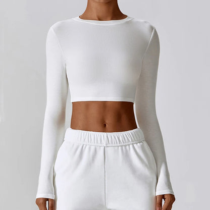 Women's Ribbed Crew Neck Lightweight Slim Fit Crop Top