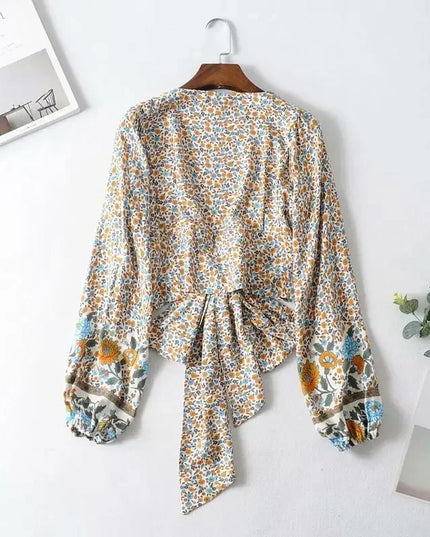 Women’s Floral Print Rayon Bohemian Blouse Shirt - Loose Fit Crop Top