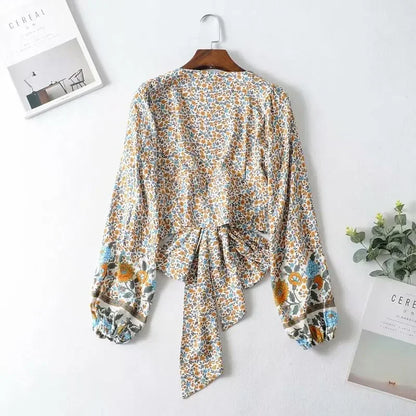Women’s Floral Print Rayon Bohemian Blouse Shirt - Loose Fit Crop Top