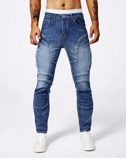 Men's Zipper Pleated Retro Denim Pants
