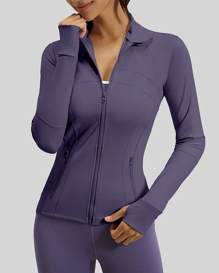 Women's Quick Dry Stand Collar Fitness Jacket - Slim Fit with Zipper Pocket