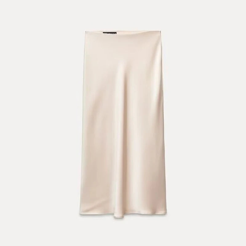 Women's Satin-Like Long Skirt - High Waist Elegant Slim Fit Skirt for Women