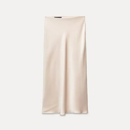 Women's Satin-Like Long Skirt - High Waist Elegant Slim Fit Skirt for Women