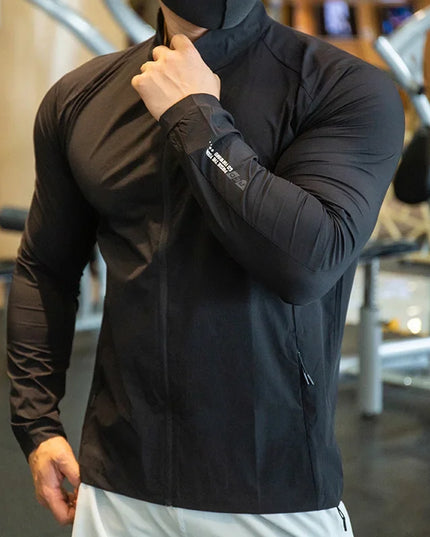 Men's Breathable Elastic Compression Jacket - Lightweight, Athletic Fit for Active Wear