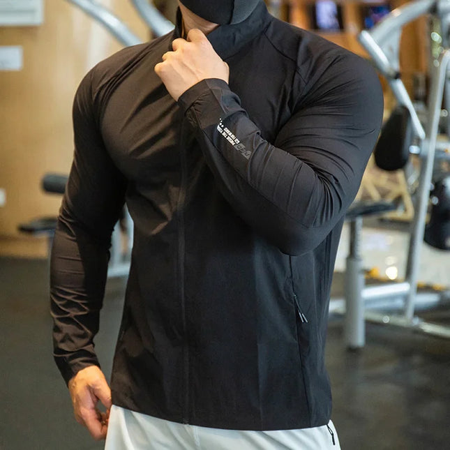 Men's Breathable Elastic Compression Jacket - Lightweight, Athletic Fit for Active Wear