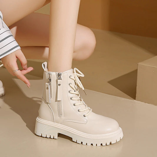 Women's Elegant Lace-Up Side Zipper Boots 