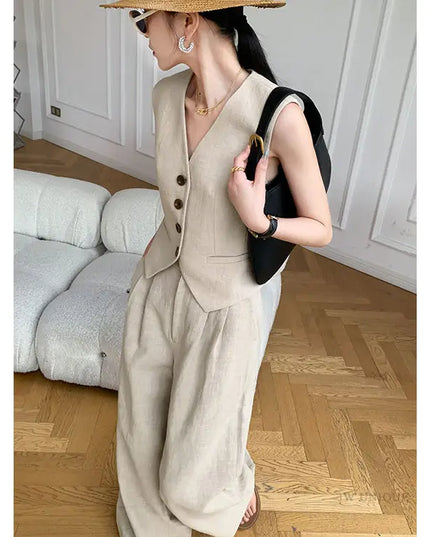 Women's Two-Piece Vest Top and Wide-Leg Pants Set