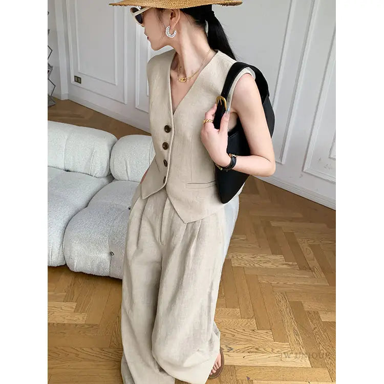 Women's Two-Piece Vest Top and Wide-Leg Pants Set