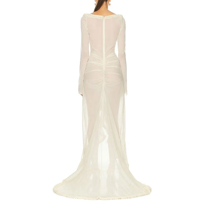 Women's Long Sleeve V-Neck Mesh Dress