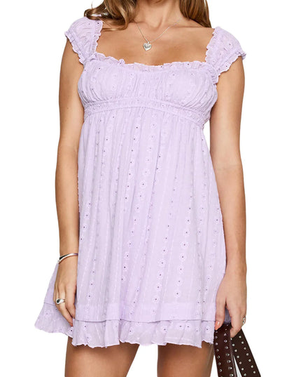 Women's Mini Dress with Low Cut, Floral Embroidery, and Ruffle Trim