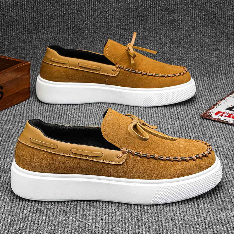 Men's Slip-On Faux Suede Leather Loafers - Vulcanized Casual Shoes for Men