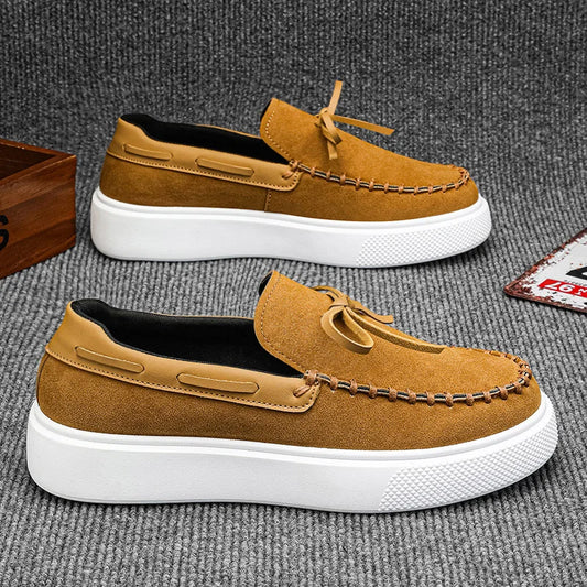 Men's Slip-On Faux Suede Leather Loafers - Vulcanized Casual Shoes for Men