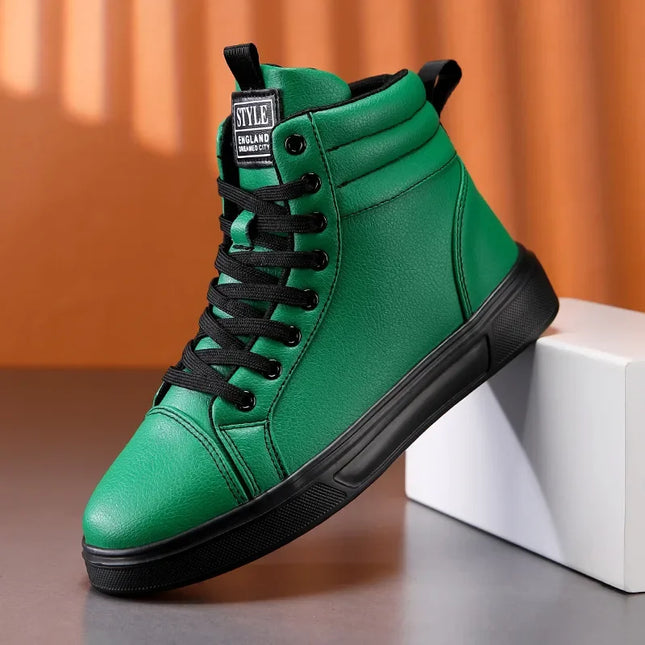Men's High Top Faux Leather Sneakers with Lace-Up Closure