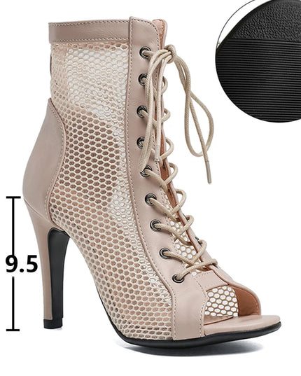 Womens Lace-up Hollow Mesh Heels