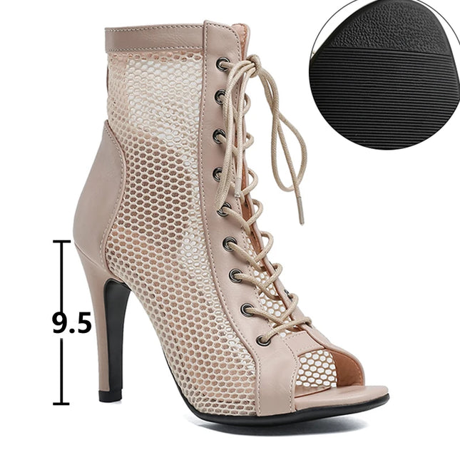 Womens Lace-up Hollow Mesh Heels