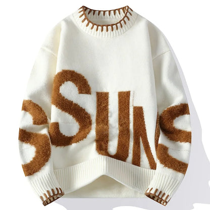 Men's Casual Knitted Loose Fit Jacquard Sweater
