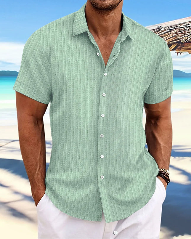Men's Short-Sleeved Jacquard Wave Strip Shirt