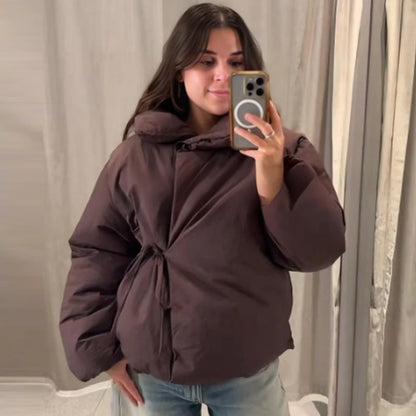 HXAO Women's Quilted Puffer Jacket with Lace-Up Front