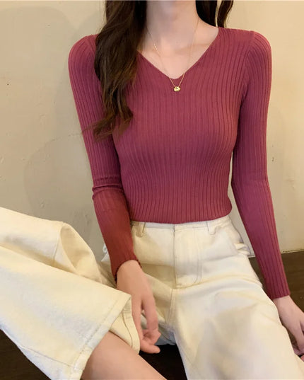 Women's V-Neck Slim Fit Sweater
