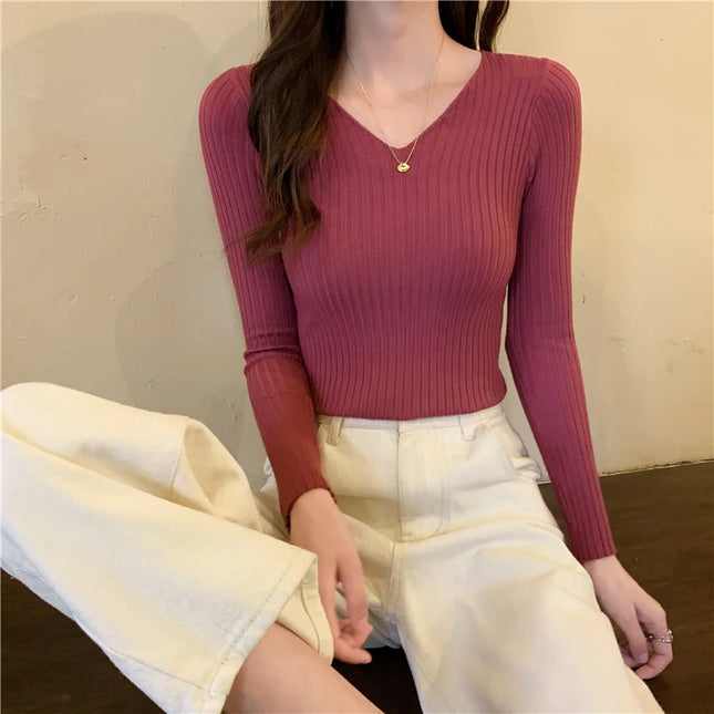 Women's V-Neck Slim Fit Sweater