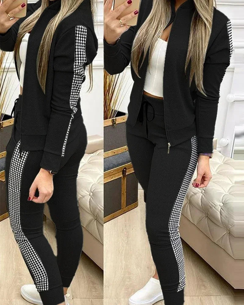 Women's Two-Piece Sequin Zipper Jacket and Sweatpants Set