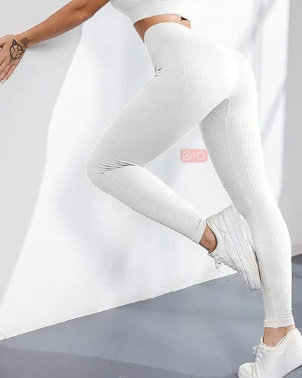 Women's High-Waisted Ribbed Yoga Pants - Various Colors
