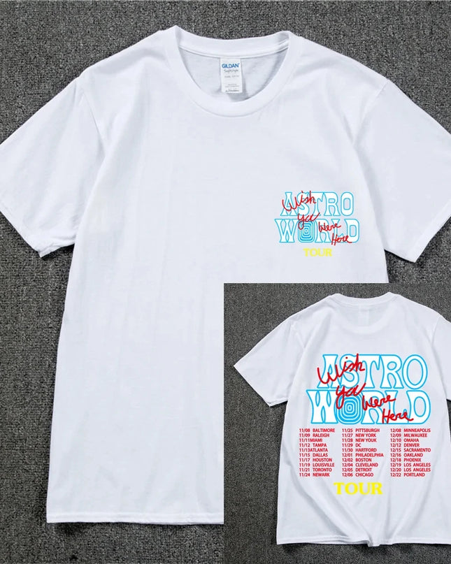New Summer Hip Hop T Shirt Men Women Cactus Jack Harajuku T-Shirts WISH YOU WERE HERE Letter Print Tee Tops Fashion streetwear