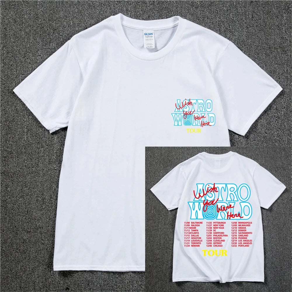 New Summer Hip Hop T Shirt Men Women Cactus Jack Harajuku T-Shirts WISH YOU WERE HERE Letter Print Tee Tops Fashion streetwear