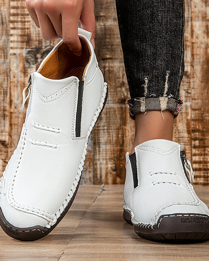 Classic Handmade Leather Men's Shoes with Zipper Design Outdoor Sneakers Casual Flat Shoes Men Work Shoes Ankle Boots