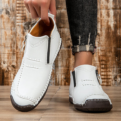 Classic Handmade Leather Men's Shoes with Zipper Design Outdoor Sneakers Casual Flat Shoes Men Work Shoes Ankle Boots