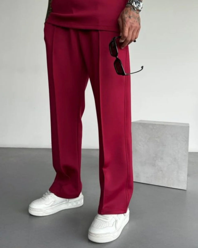 Men's Casual Pants with Single-Line Pleats and Elastic Drawstring Waist