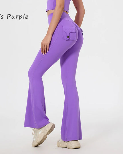 DIAS FIT JOY Women's High-Waisted Pocket Flared Pants | Hip-Lifting, Comfort Fit, Trendy Flared Trousers