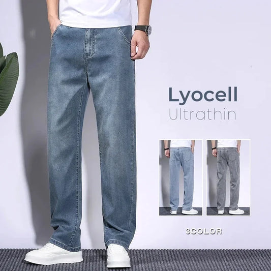 Men's Lyocell Baggy Jeans – Thin, Breathable, Vintage Straight Fit Pants