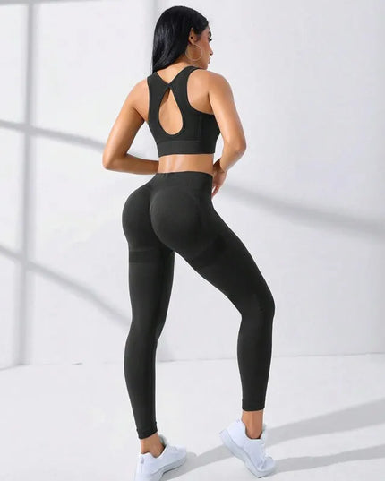 Womens Two-Piece Seamless High-Stretch Workout Outfit Set
