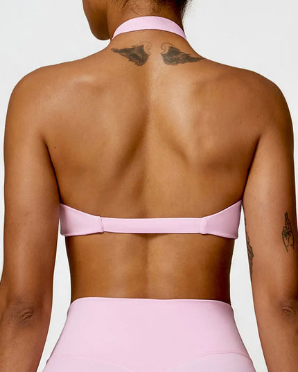 Women's Nylon Halter Sports Bra with Front Twist, Padded and Supportive Bralette for Activewear
