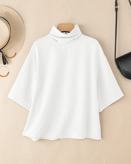 Zanzea Women's Elegant Turtleneck Half Sleeve Blouse