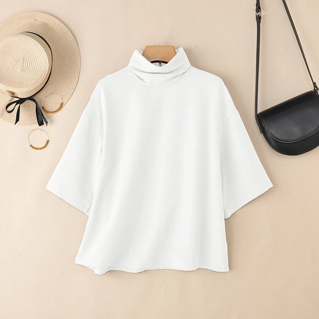 Zanzea Women's Elegant Turtleneck Half Sleeve Blouse