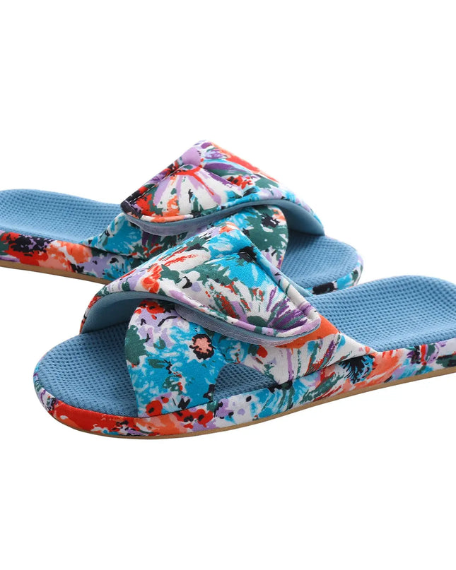 Women's Adjustable Open Toe Slippers with Corduroy Material