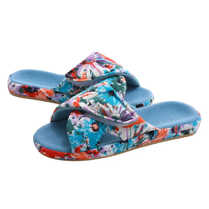 Women's Adjustable Open Toe Slippers with Corduroy Material