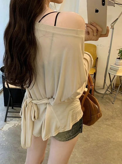 Women's Oversized Transparent Off-Shoulder Sweater – Thin, Stylish, and Trendy Pullover for Women
