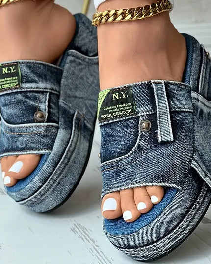Denim Platform Women's Slip-On Slippers