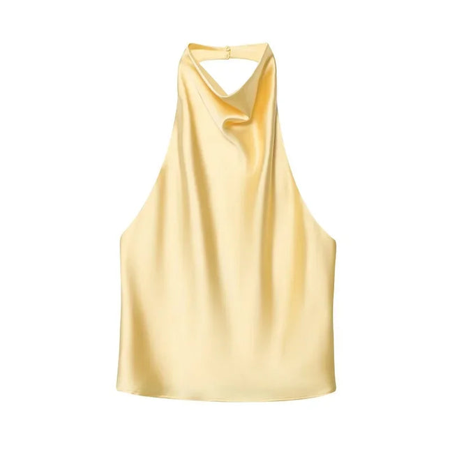 Satin Women's Halter Backless Sleeveless Blouse