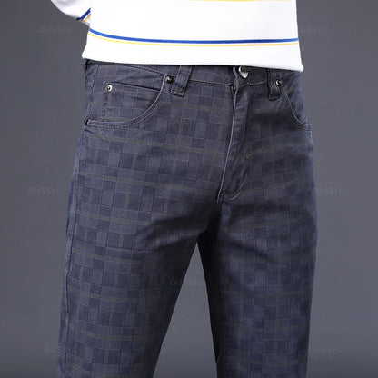 Men's Cotton Stretch Plaid Casual Pants - Slim Fit, Straight Fit, Classic Men's Trousers