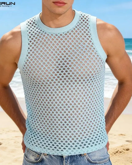 Incerun Men's Mesh Hollow Out O-Neck Tank Top
