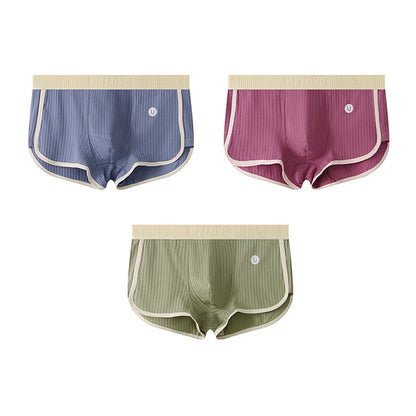 3-Pack Solid Striped Boxers for Men - 100% Cotton, Mesh Panels, High Elastic Waist