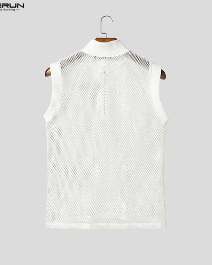 Incerun Men's Hollow Out See-Through Tank Top with Zipper