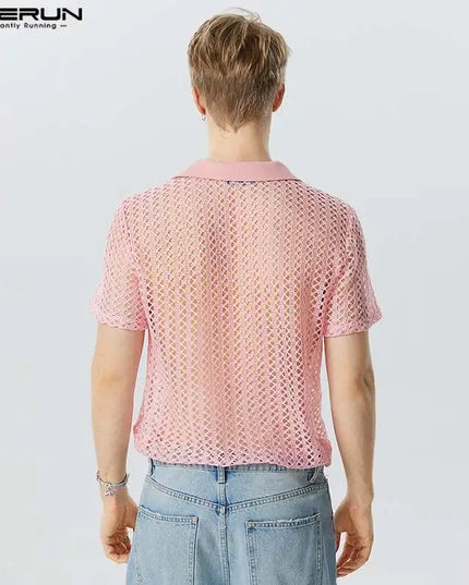 Increun Men's Mesh Transparent Short Sleeve Shirt