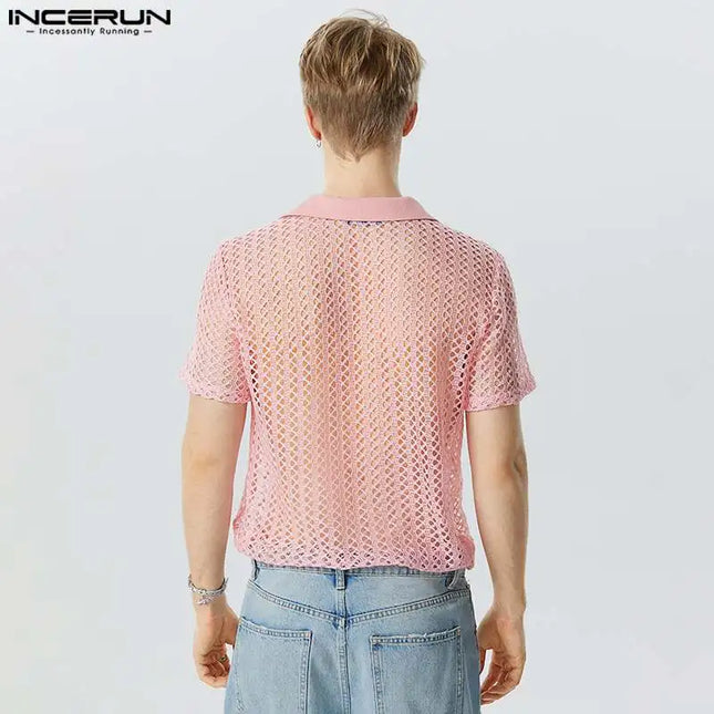 Increun Men's Mesh Transparent Short Sleeve Shirt