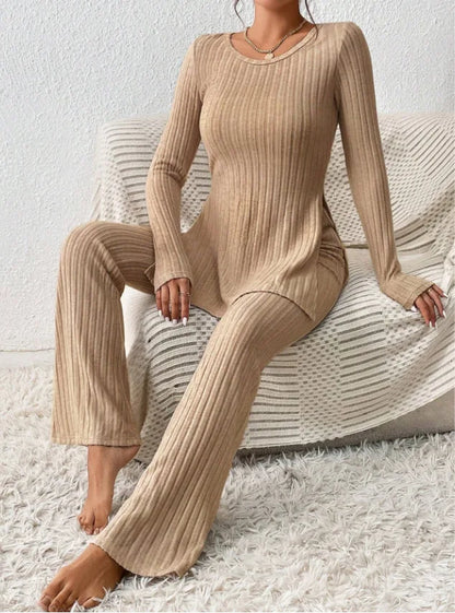 Women's Casual Two-Piece Knit Sweater and Elastic Waist Pants Set